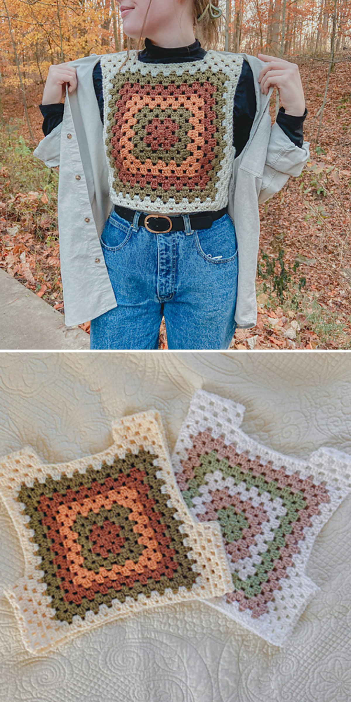 Easy 70s Crochet Granny Square Vest
