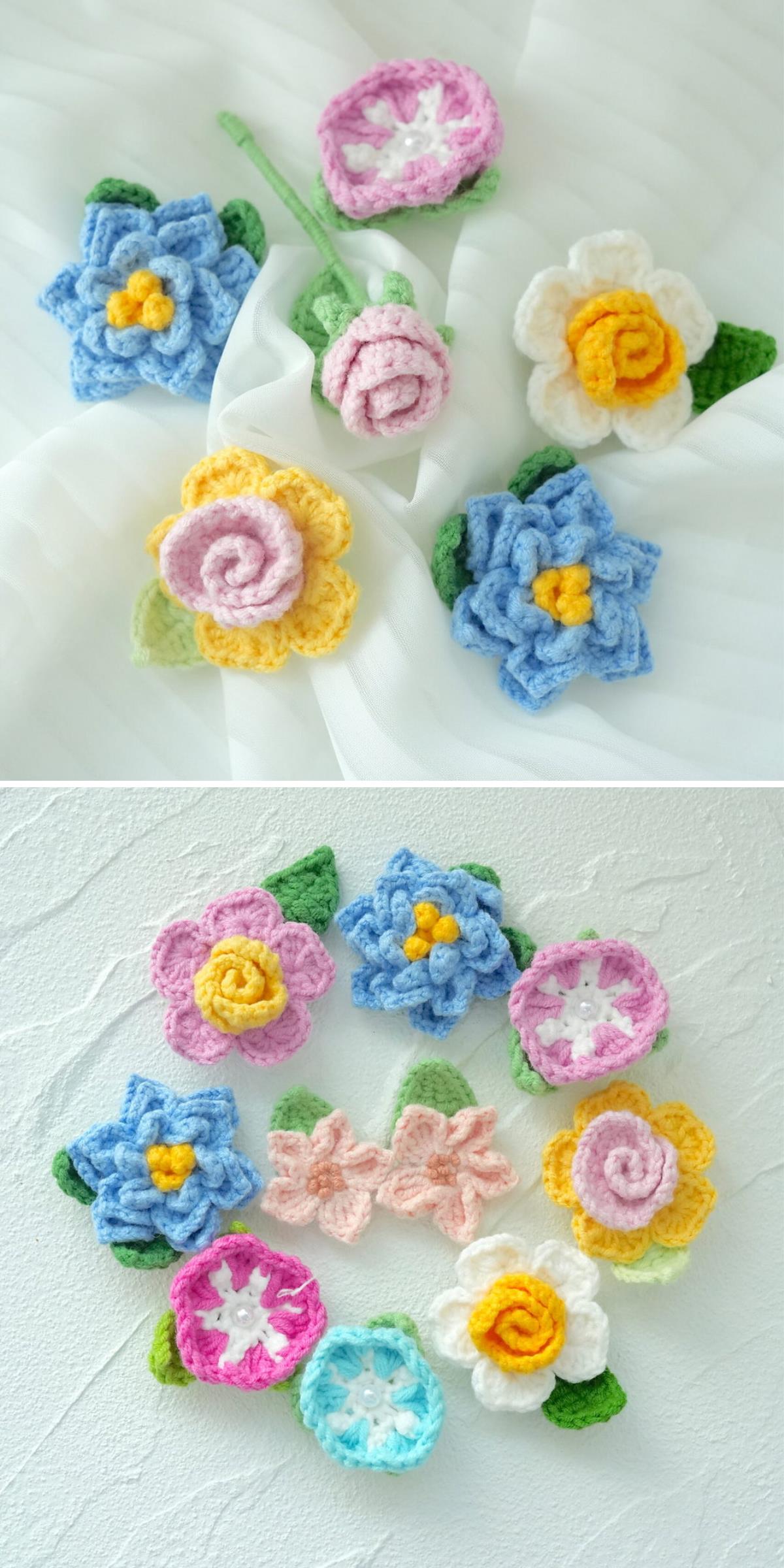 6 Crochet Flower Applique
